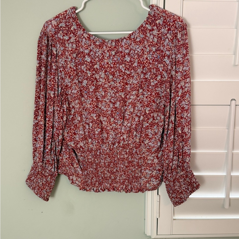 Abercrombie & Fitch Red Floral Smocked Blouse Size XL - Picture 3 of 7